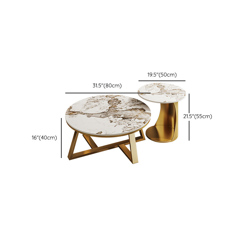 Round Coffee Table Cross Legs Coffee Table Set with Metal Legs Clearhalo 'Coffee & Accent Tables' 'Coffee Tables' 'coffee_tables' 'furn' 'furn_coffee_tables' 'Furniture' 'Living Room Furniture' 7322772