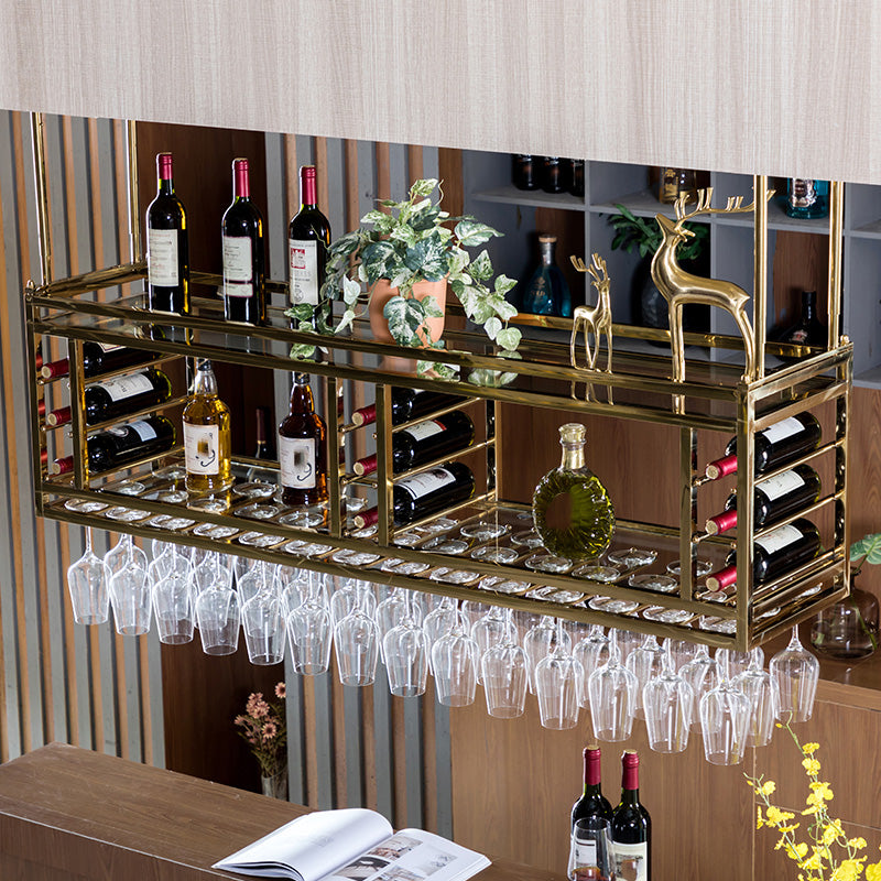 Glam hangende wijnrek roestvrijstalen wijnfles en glazen rek voor bar