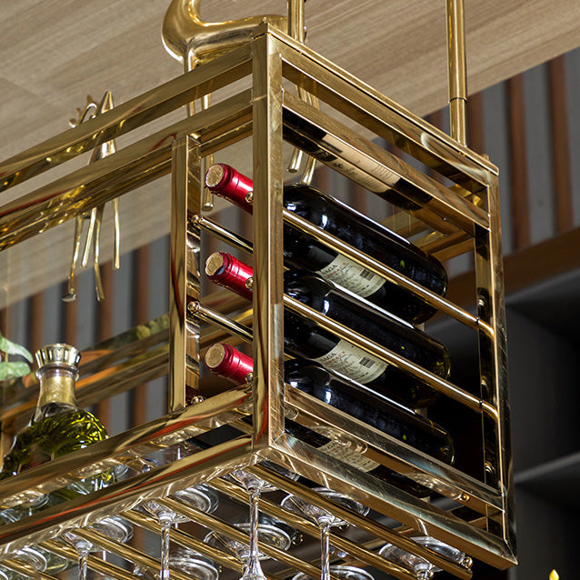 Glam hangende wijnrek roestvrijstalen wijnfles en glazen rek voor bar