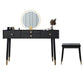 Scandinavian Lighted Mirror Makeup Vanity Desk in Wood Vanity Dressing Table Set Makeup Vanity & Mirror & Stools 47"L x 16"W x 30"H Black Clearhalo 'Bedroom Furniture' 'furn' 'furn_makeup_vanities' 'Furniture' 'Makeup Vanities' 'makeup_vanities' 7323115