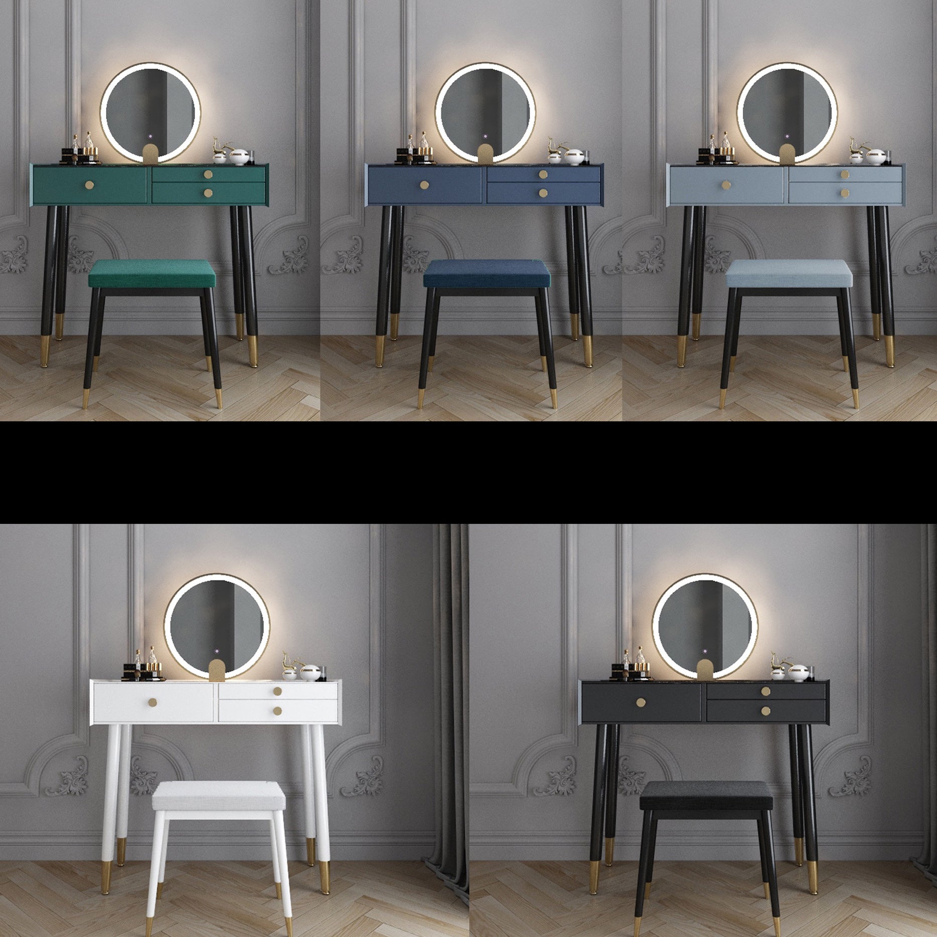 Scandinavian Lighted Mirror Makeup Vanity Desk in Wood Vanity Dressing Table Set Clearhalo 'Bedroom Furniture' 'furn' 'furn_makeup_vanities' 'Furniture' 'Makeup Vanities' 'makeup_vanities' 7323116