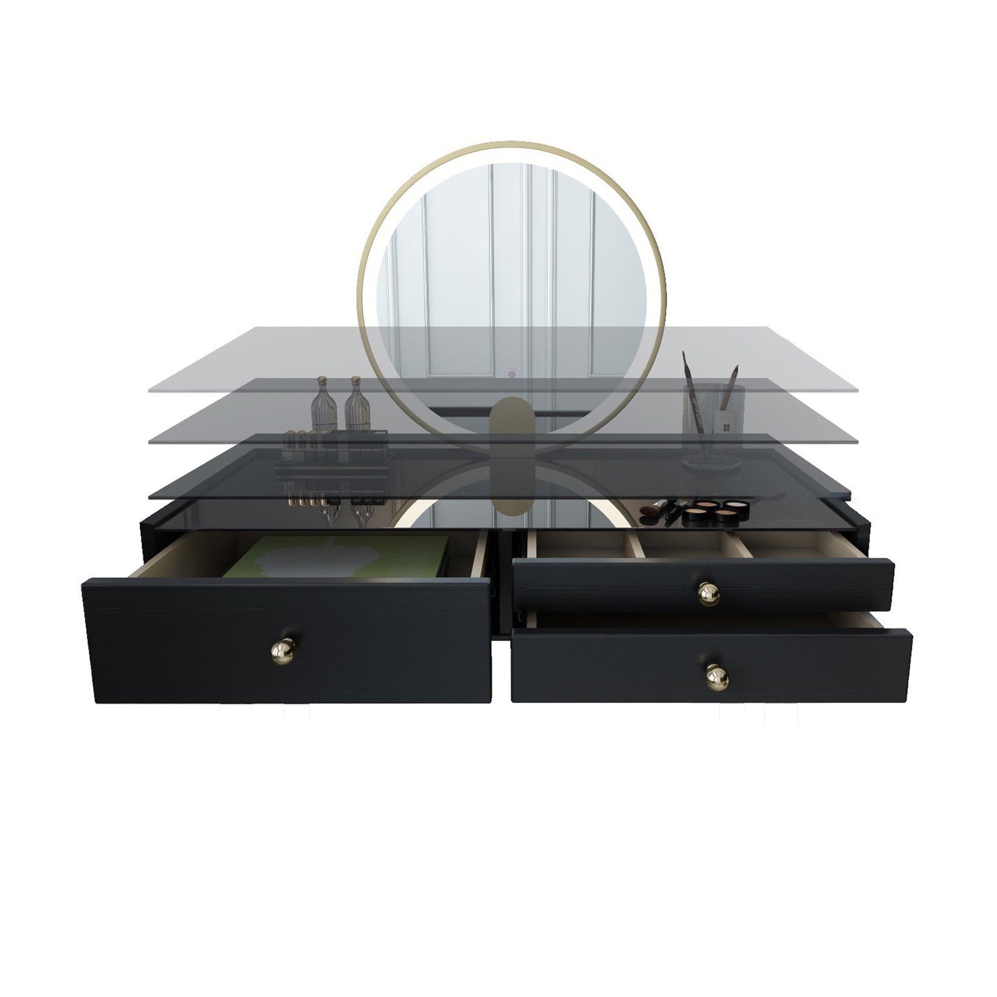 Scandinavian Lighted Mirror Makeup Vanity Desk in Wood Vanity Dressing Table Set Clearhalo 'Bedroom Furniture' 'furn' 'furn_makeup_vanities' 'Furniture' 'Makeup Vanities' 'makeup_vanities' 7323128