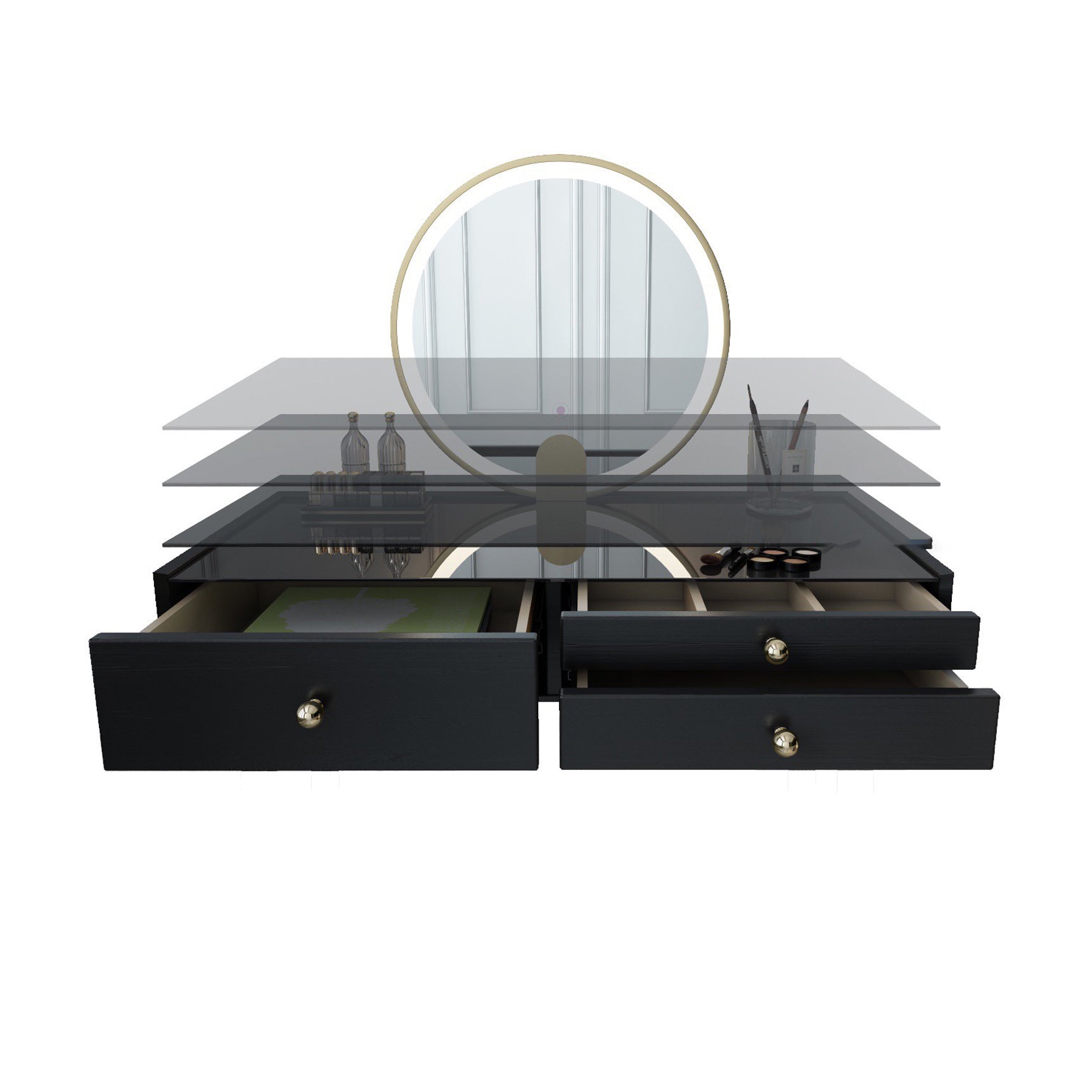 Scandinavian Lighted Mirror Makeup Vanity Desk in Wood Vanity Dressing Table Set Clearhalo 'Bedroom Furniture' 'furn' 'furn_makeup_vanities' 'Furniture' 'Makeup Vanities' 'makeup_vanities' 7323128