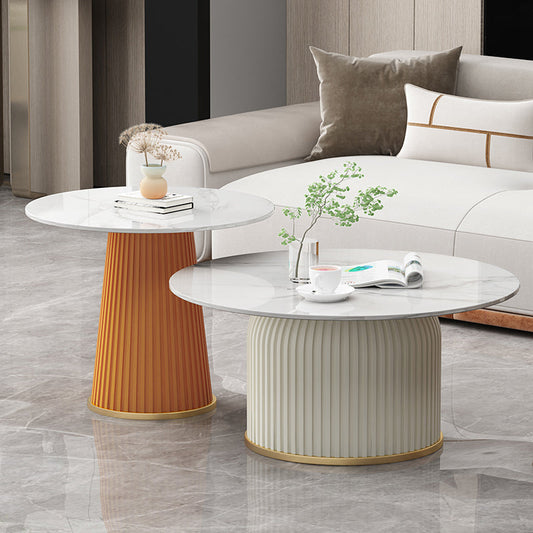 Slate Round Coffee Table Pedestal Coffee Cocktail Table for Living Room Clearhalo 'Coffee & Accent Tables' 'Coffee Tables' 'coffee_tables' 'furn' 'furn_coffee_tables' 'Furniture' 'Living Room Furniture' 7323188