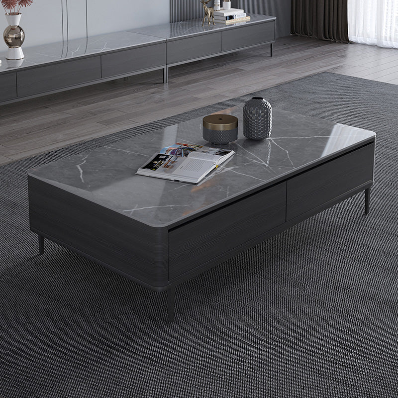 Rectangular Slate 4 Legs Coffee Table Modern 1 Single Cocktail Table with 4 Drawers Clearhalo 'Coffee & Accent Tables' 'Coffee Tables' 'coffee_tables' 'furn' 'furn_coffee_tables' 'Furniture' 'Living Room Furniture' 7323247