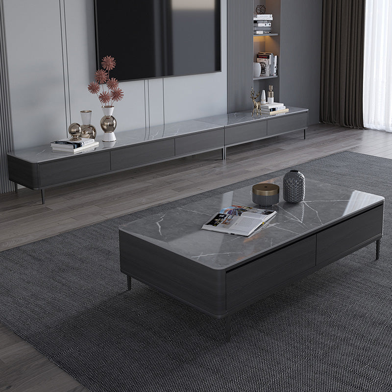 Rectangular Slate 4 Legs Coffee Table Modern 1 Single Cocktail Table with 4 Drawers Clearhalo 'Coffee & Accent Tables' 'Coffee Tables' 'coffee_tables' 'furn' 'furn_coffee_tables' 'Furniture' 'Living Room Furniture' 7323249