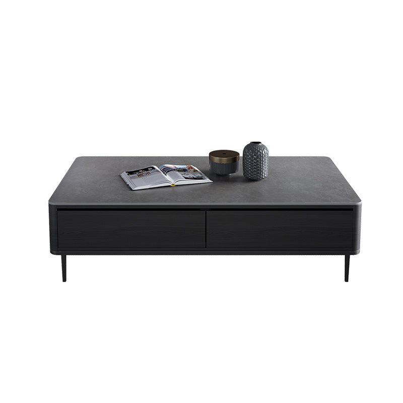 Rectangular Slate 4 Legs Coffee Table Modern 1 Single Cocktail Table with 4 Drawers Black Clearhalo 'Coffee & Accent Tables' 'Coffee Tables' 'coffee_tables' 'furn' 'furn_coffee_tables' 'Furniture' 'Living Room Furniture' 7323252