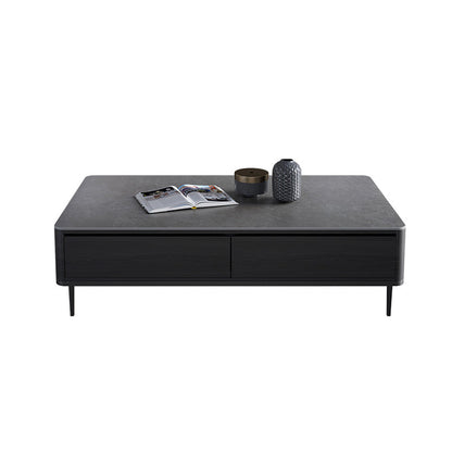 Rectangular Slate 4 Legs Coffee Table Modern 1 Single Cocktail Table with 4 Drawers Black Clearhalo 'Coffee & Accent Tables' 'Coffee Tables' 'coffee_tables' 'furn' 'furn_coffee_tables' 'Furniture' 'Living Room Furniture' 7323252
