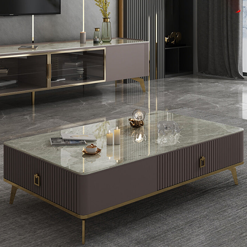 Slate Glam Rectangular Coffee Table 51.2" W 4 Legs Cocktail Table with Drawers Clearhalo 'Coffee & Accent Tables' 'Coffee Tables' 'coffee_tables' 'furn' 'furn_coffee_tables' 'Furniture' 'Living Room Furniture' 7323271