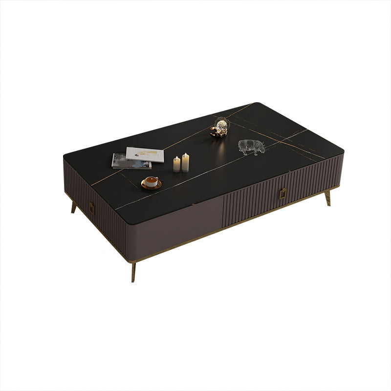 Slate Glam Rectangular Coffee Table 51.2" W 4 Legs Cocktail Table with Drawers Black Gold Clearhalo 'Coffee & Accent Tables' 'Coffee Tables' 'coffee_tables' 'furn' 'furn_coffee_tables' 'Furniture' 'Living Room Furniture' 7323272