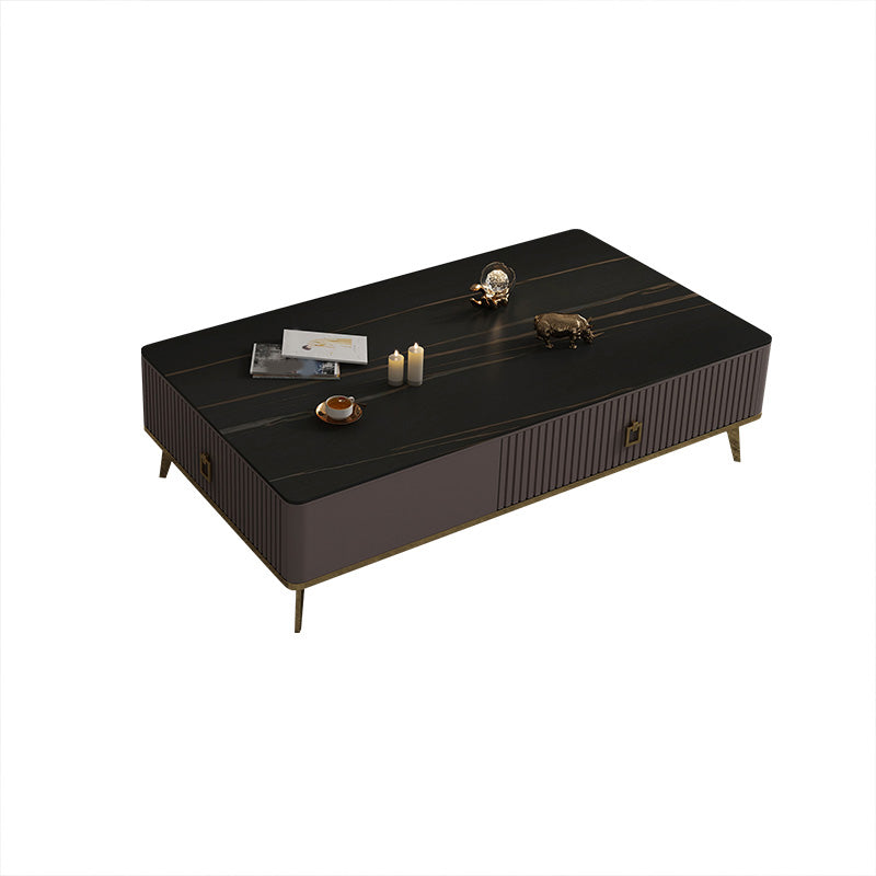 Slate Glam Rectangular Coffee Table 51.2" W 4 Legs Cocktail Table with Drawers Black Clearhalo 'Coffee & Accent Tables' 'Coffee Tables' 'coffee_tables' 'furn' 'furn_coffee_tables' 'Furniture' 'Living Room Furniture' 7323273