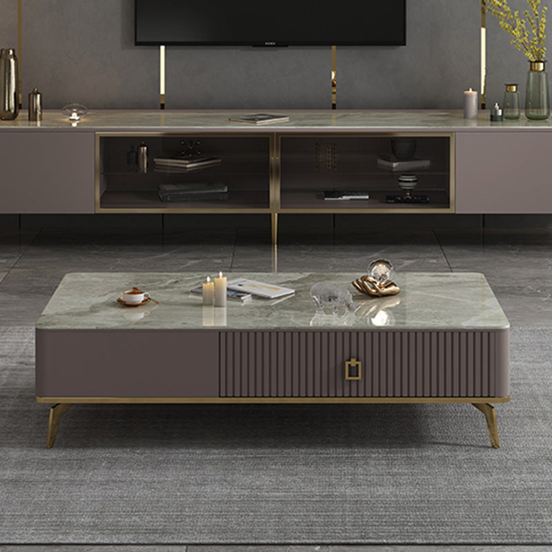 Slate Glam Rectangular Coffee Table 51.2" W 4 Legs Cocktail Table with Drawers Clearhalo 'Coffee & Accent Tables' 'Coffee Tables' 'coffee_tables' 'furn' 'furn_coffee_tables' 'Furniture' 'Living Room Furniture' 7323274
