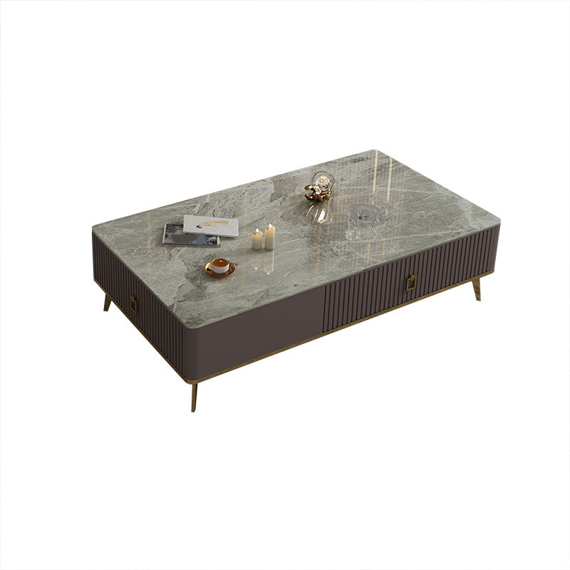 Slate Glam Rectangular Coffee Table 51.2" W 4 Legs Cocktail Table with Drawers Gray Clearhalo 'Coffee & Accent Tables' 'Coffee Tables' 'coffee_tables' 'furn' 'furn_coffee_tables' 'Furniture' 'Living Room Furniture' 7323277