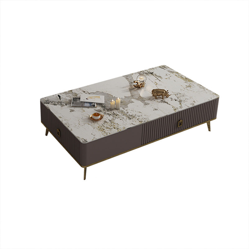 Slate Glam Rectangular Coffee Table 51.2" W 4 Legs Cocktail Table with Drawers Pandora Gold Clearhalo 'Coffee & Accent Tables' 'Coffee Tables' 'coffee_tables' 'furn' 'furn_coffee_tables' 'Furniture' 'Living Room Furniture' 7323279