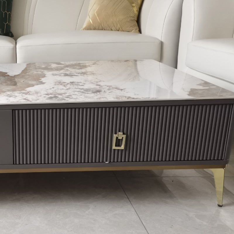 Slate Glam Rectangular Coffee Table 51.2" W 4 Legs Cocktail Table with Drawers Clearhalo 'Coffee & Accent Tables' 'Coffee Tables' 'coffee_tables' 'furn' 'furn_coffee_tables' 'Furniture' 'Living Room Furniture' 7323284