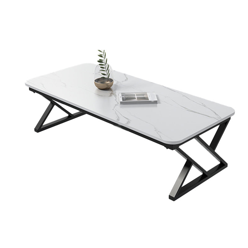Slate Top Rectangular Coffee Table Trestle Coffee Cocktail Table Black White Clearhalo 'Coffee & Accent Tables' 'Coffee Tables' 'coffee_tables' 'furn' 'furn_coffee_tables' 'Furniture' 'Living Room Furniture' 7323287