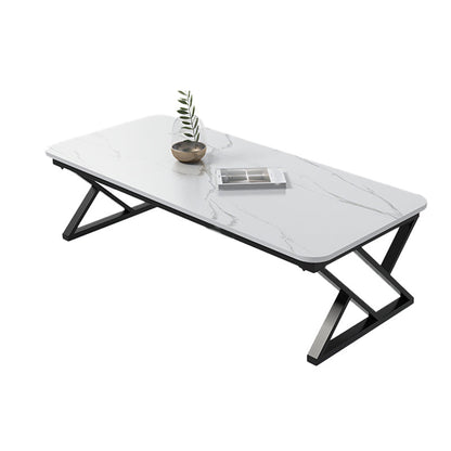 Slate Top Rectangular Coffee Table Trestle Coffee Cocktail Table Black White Clearhalo 'Coffee & Accent Tables' 'Coffee Tables' 'coffee_tables' 'furn' 'furn_coffee_tables' 'Furniture' 'Living Room Furniture' 7323287