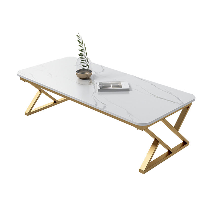 Slate Top Rectangular Coffee Table Trestle Coffee Cocktail Table Gold White Clearhalo 'Coffee & Accent Tables' 'Coffee Tables' 'coffee_tables' 'furn' 'furn_coffee_tables' 'Furniture' 'Living Room Furniture' 7323293