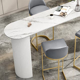 Glam bistro set 1/3 piezas Mesa de barra de piedra de color blanco con taburetes tapizados