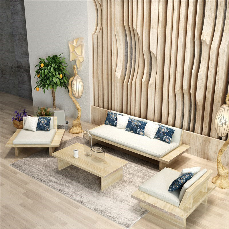 Divano a cornice in legno massiccio tropicale beige di divano cuscino con cuscini con cuscini