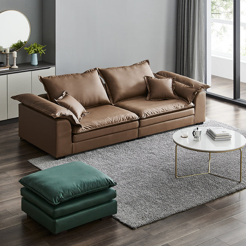 Pillow Top Arm Faux Leather Sette Nordic Down Fill Cushions Sofa with Pillows