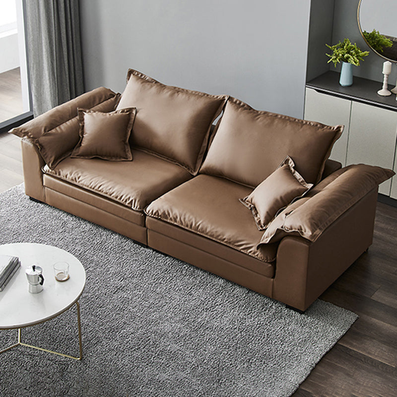Pillow Top Arm Faux Leather Sette Nordic Down Fill Cushions Sofa with Pillows