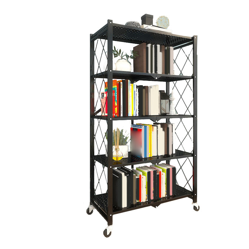 Modern Metal Bookcase Geometric Bookshelf for Living Room, 28" L X 14.5" W 28"L x 14.2"W x 63.4"H Black Clearhalo 'Bookcases' 'furn' 'furn_bookcases' 'Furniture' 'Office Furniture' 7324269