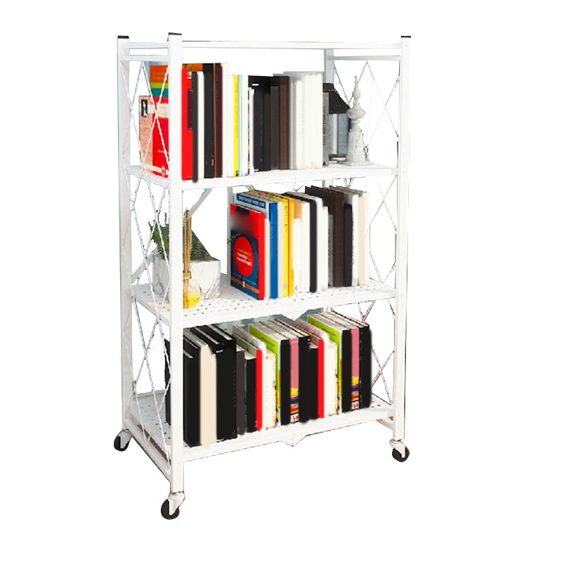 Modern Metal Bookcase Geometric Bookshelf for Living Room, 28" L X 14.5" W 28"L x 14.2"W x 49.2"H White Clearhalo 'Bookcases' 'furn' 'furn_bookcases' 'Furniture' 'Office Furniture' 7324270