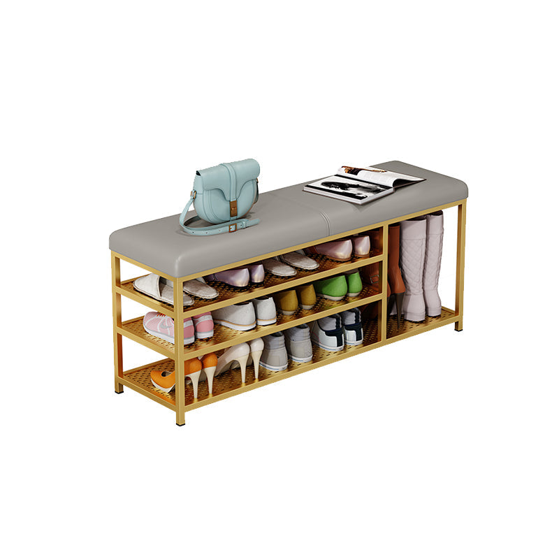 Modern Style Entryway Bench Cushioned Shoe Storage Seating Bench Gray Gold Clearhalo 'Benches' 'Chairs & Seating' 'furn' 'furn_benches' 'Furniture' 'Living Room Furniture' 7324312