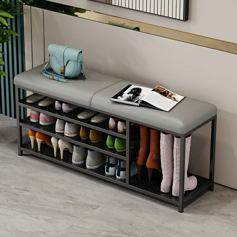 Modern Style Entryway Bench Cushioned Shoe Storage Seating Bench 39"L x 13"W x 19"H Gray Black Clearhalo 'Benches' 'Chairs & Seating' 'furn' 'furn_benches' 'Furniture' 'Living Room Furniture' 7324313