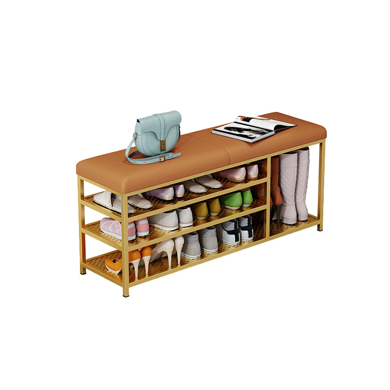 Modern Style Entryway Bench Cushioned Shoe Storage Seating Bench Orange Gold Clearhalo 'Benches' 'Chairs & Seating' 'furn' 'furn_benches' 'Furniture' 'Living Room Furniture' 7324314