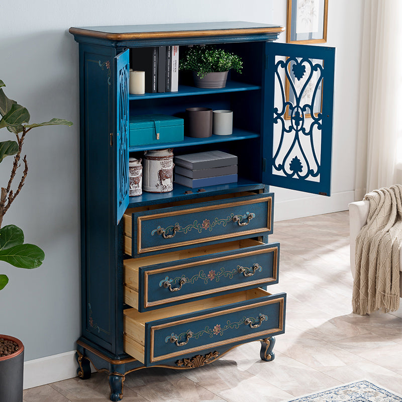 Industrial Solid Wood Accent Cabinet Rectangle Accent Cabinet with Drawer 39"L x 15"W x 67"H Blue Clearhalo 'Cabinets & Chests' 'cabinets_chests' 'furn' 'furn_cabinets_chests' 'Furniture' 'Living Room Furniture' 7324594