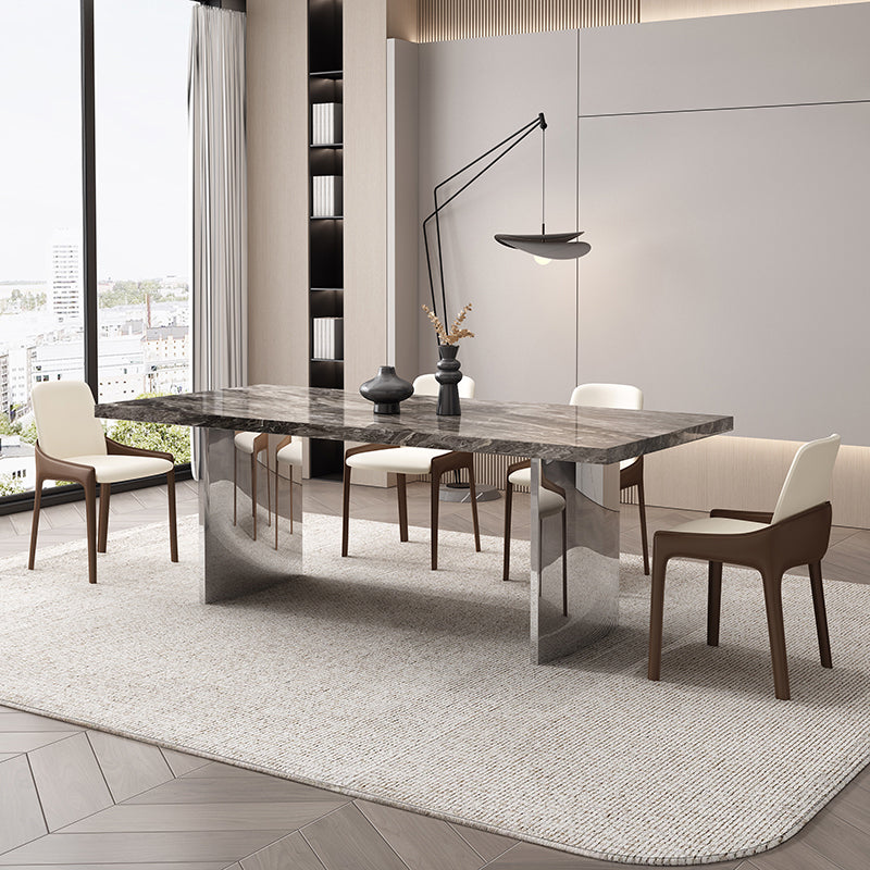 Juego de mesa de comedor marrón brillante 1/4/5/7 PCS Juego de comedor con sillas de cuero falso