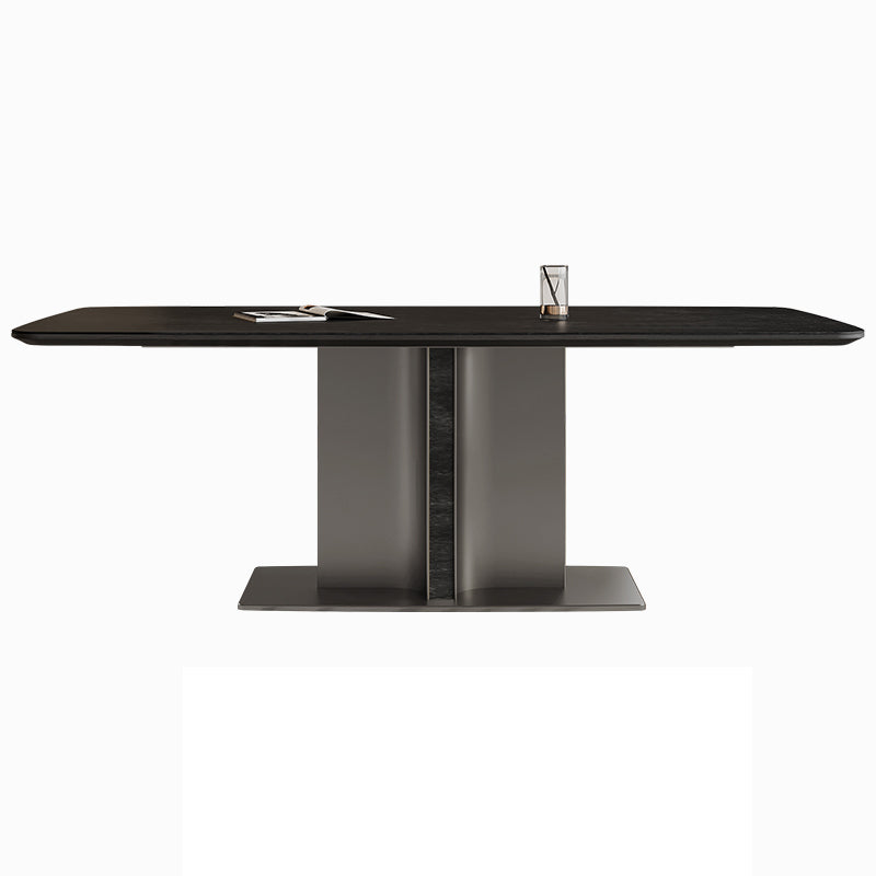 Black Stone Dining Table Set 1/4/5/7 Pcs Indoor Dinette Set with Leather Chairs Clearhalo 'Dining Room Sets' 'Dining Tables & Seating' 'dining_room_set' 'furn' 'furn_dining_room_set' 'Furniture' 'Kitchen & Dining Furniture' 7324752