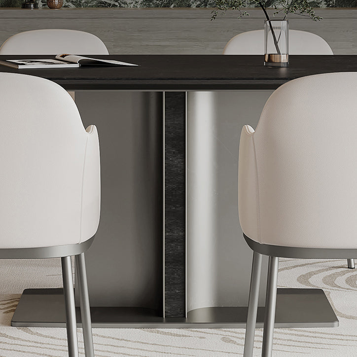 Black Stone Dining Table Set 1/4/5/7 Pcs Indoor Dinette Set with Leather Chairs Clearhalo 'Dining Room Sets' 'Dining Tables & Seating' 'dining_room_set' 'furn' 'furn_dining_room_set' 'Furniture' 'Kitchen & Dining Furniture' 7324754