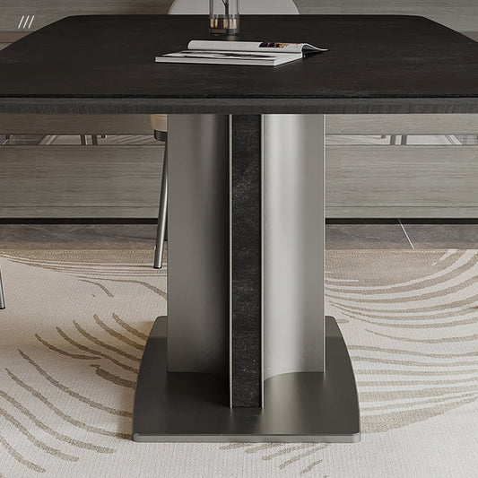 Black Stone Dining Table Set 1/4/5/7 Pcs Indoor Dinette Set with Leather Chairs Clearhalo 'Dining Room Sets' 'Dining Tables & Seating' 'dining_room_set' 'furn' 'furn_dining_room_set' 'Furniture' 'Kitchen & Dining Furniture' 7324756