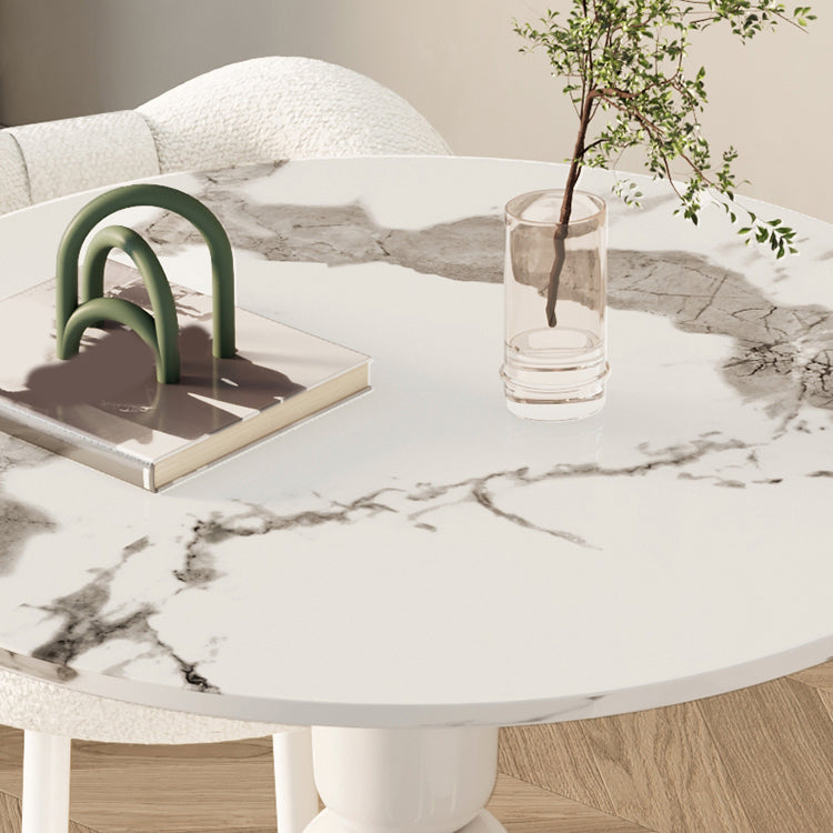 Round Dining Table Set with White Chairs 1/2/3/4 Pieces Stone Dining Set for Home