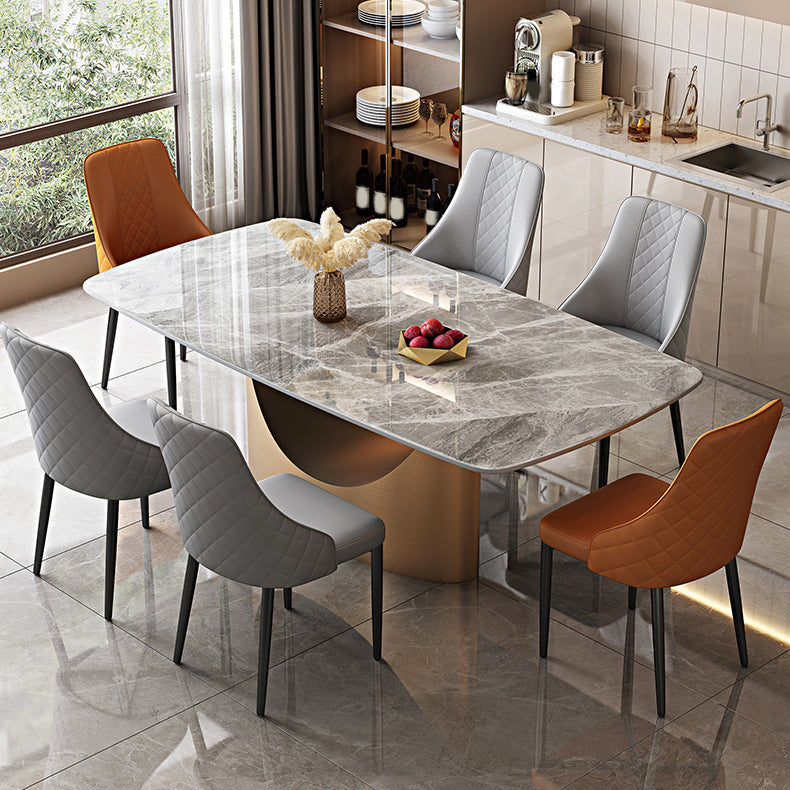 Ensemble de table à manger gris brillant 1/4/5/7 pièces Glam Glam Dinette avec chaises en cuir