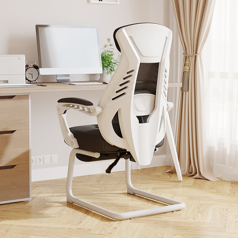 Modern Ergonomic No Wheels Arm Chair High Back Fixed Arms Office Desk 1 Piece White Clearhalo 'furn' 'furn_office_chair' 'Furniture' 'Office Chairs' 'Office Furniture' 'office_chair' 7325481
