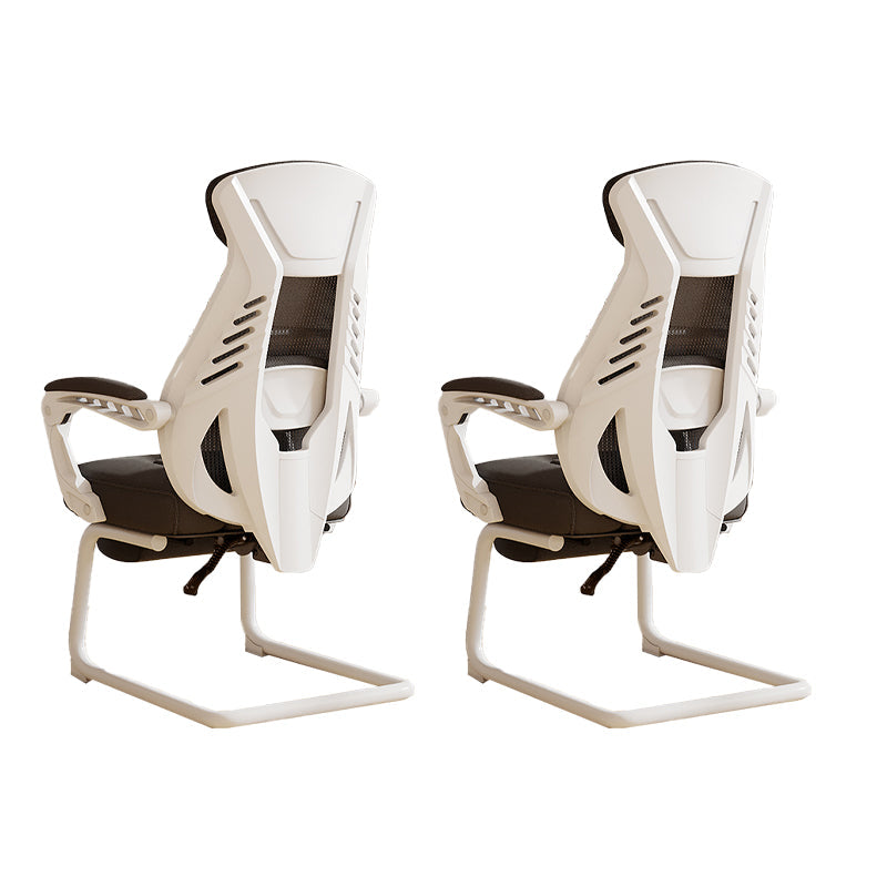 Modern Ergonomic No Wheels Arm Chair High Back Fixed Arms Office Desk 2 Piece Set White Clearhalo 'furn' 'furn_office_chair' 'Furniture' 'Office Chairs' 'Office Furniture' 'office_chair' 7325482