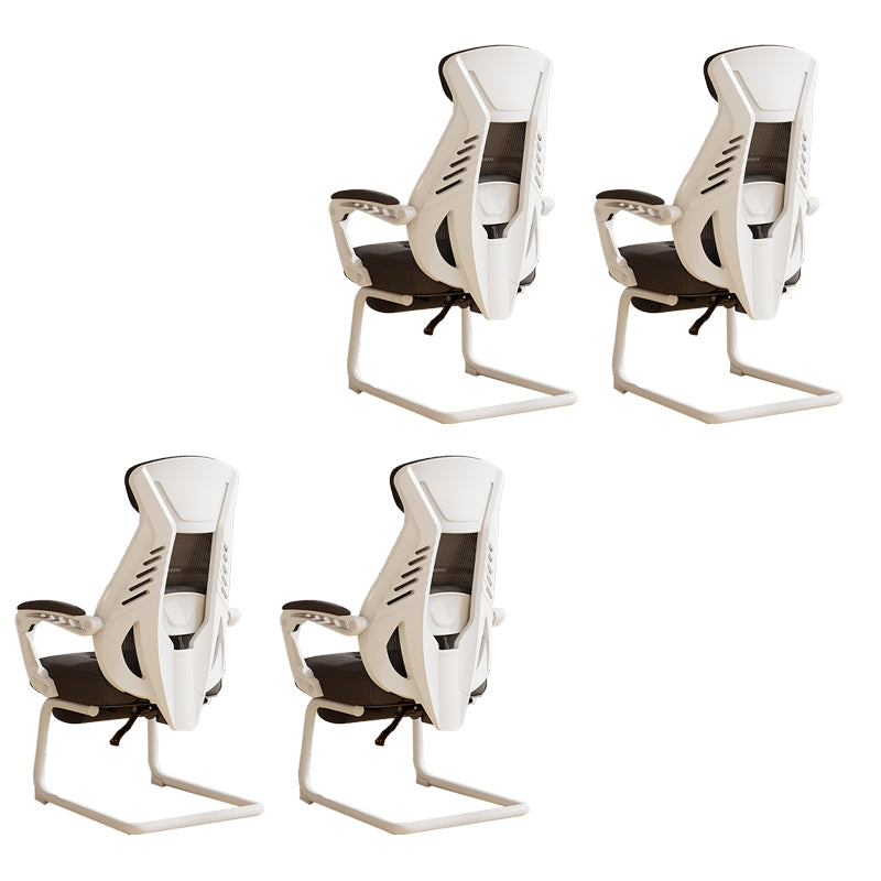 Modern Ergonomic No Wheels Arm Chair High Back Fixed Arms Office Desk 4 Piece Set White Clearhalo 'furn' 'furn_office_chair' 'Furniture' 'Office Chairs' 'Office Furniture' 'office_chair' 7325483