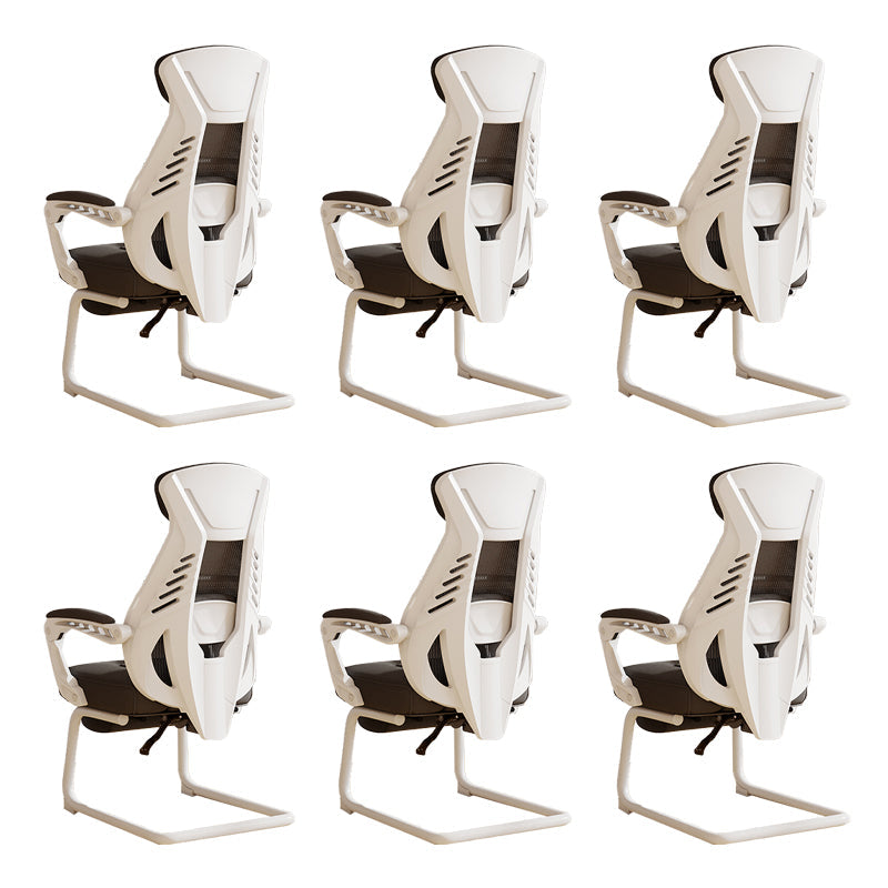 Modern Ergonomic No Wheels Arm Chair High Back Fixed Arms Office Desk 6 Piece Set White Clearhalo 'furn' 'furn_office_chair' 'Furniture' 'Office Chairs' 'Office Furniture' 'office_chair' 7325485