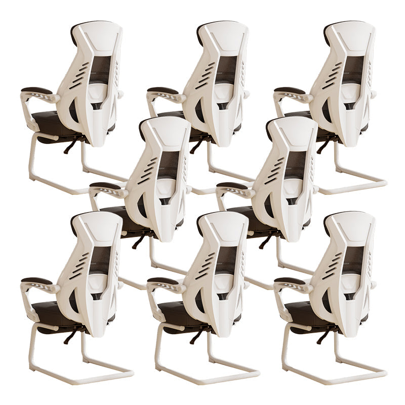 Modern Ergonomic No Wheels Arm Chair High Back Fixed Arms Office Desk 8 Piece Set White Clearhalo 'furn' 'furn_office_chair' 'Furniture' 'Office Chairs' 'Office Furniture' 'office_chair' 7325488