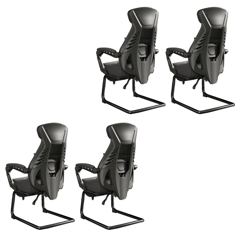 Modern Ergonomic No Wheels Arm Chair High Back Fixed Arms Office Desk 4 Piece Set Black Clearhalo 'furn' 'furn_office_chair' 'Furniture' 'Office Chairs' 'Office Furniture' 'office_chair' 7325491