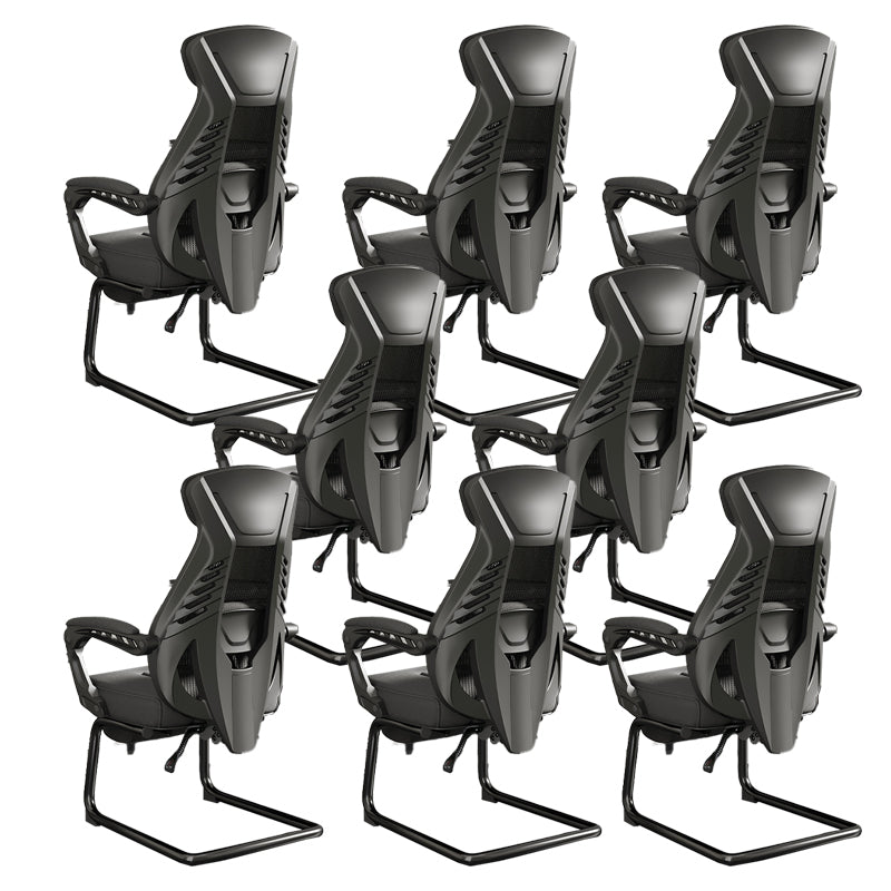Modern Ergonomic No Wheels Arm Chair High Back Fixed Arms Office Desk 8 Piece Set Black Clearhalo 'furn' 'furn_office_chair' 'Furniture' 'Office Chairs' 'Office Furniture' 'office_chair' 7325495