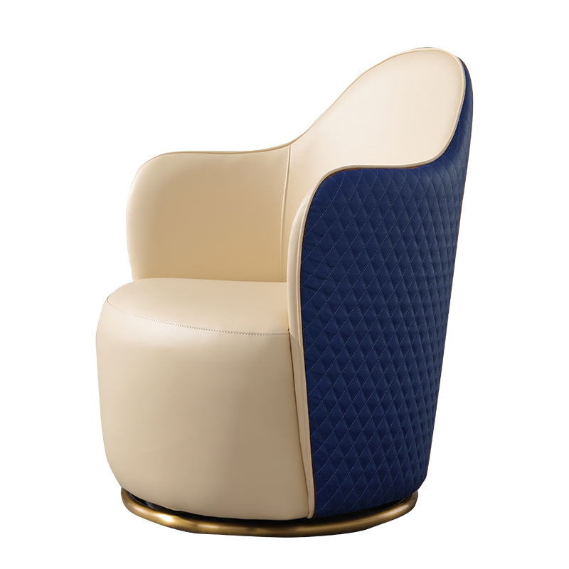 Round Base Style Side Chair Leather Lounge Chair for Living Room Blue Microfiber Leather 1 Piece Clearhalo 'Accent Chairs' 'accent_chairs' 'Chairs & Seating' 'furn' 'furn_accent_chairs' 'Furniture' 'Living Room Furniture' 7325696