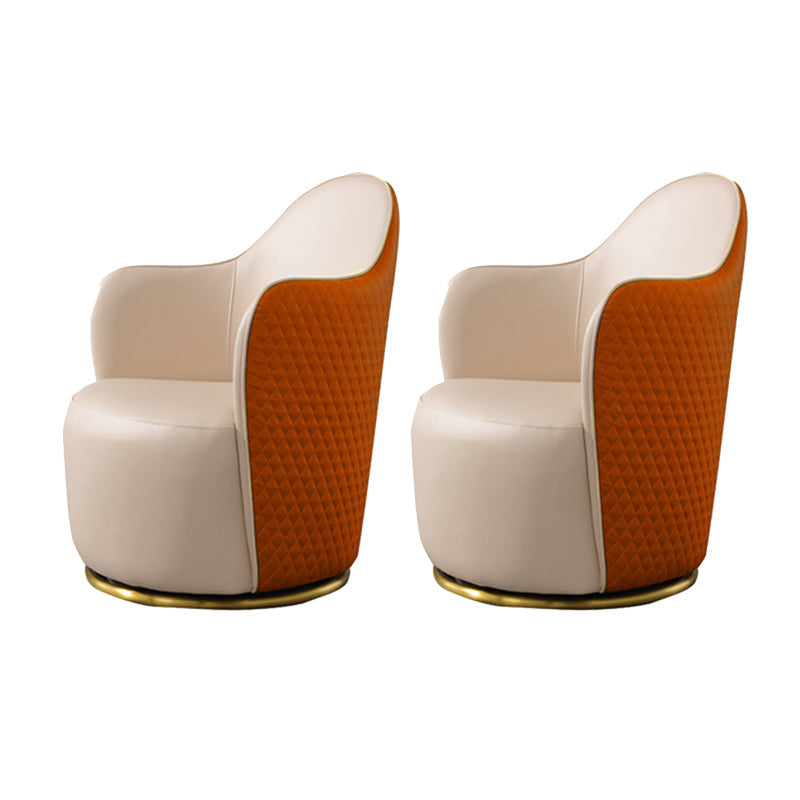 Round Base Style Side Chair Leather Lounge Chair for Living Room Orange Microfiber Leather 2 Piece Set Clearhalo 'Accent Chairs' 'accent_chairs' 'Chairs & Seating' 'furn' 'furn_accent_chairs' 'Furniture' 'Living Room Furniture' 7325702
