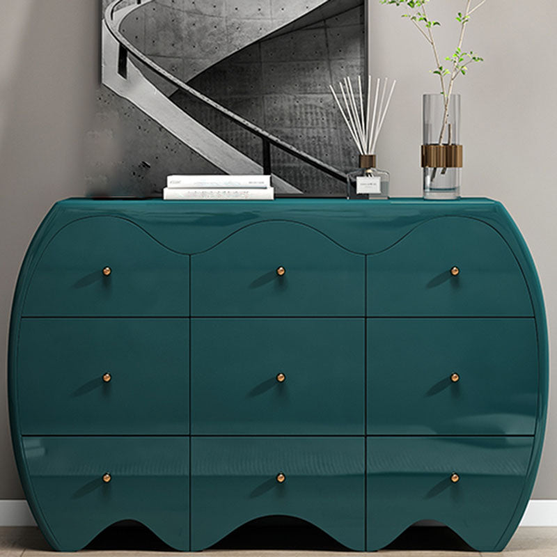 Contemporary Horizontal Double Dresser Wood Storage Dresser with 9 Drawers for Home 59"L x 16"W x 35"H Green Clearhalo 'Bedroom Furniture' 'Dressers & Chests' 'dressers_chests' 'furn' 'furn_dressers_chests' 'Furniture' 7325749