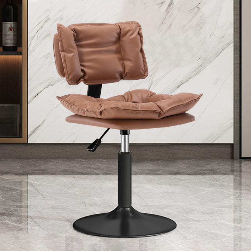 Glam Style Faux Leather Bar Stools Swivel Adjustable Height Bar Stool with Black Base Brown 1 Piece Short Stool(22"H) Clearhalo 'Bar Furniture' 'Bar Stools' 'bar_stools' 'furn' 'furn_bar_stools' 'Furniture' 'Kitchen & Dining Furniture' 7327248