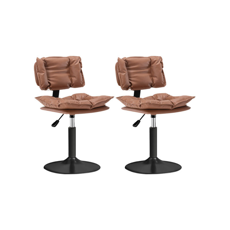 Glam Style Faux Leather Bar Stools Swivel Adjustable Height Bar Stool with Black Base Brown 2 Piece Set Short Stool(22"H) Clearhalo 'Bar Furniture' 'Bar Stools' 'bar_stools' 'furn' 'furn_bar_stools' 'Furniture' 'Kitchen & Dining Furniture' 7327250